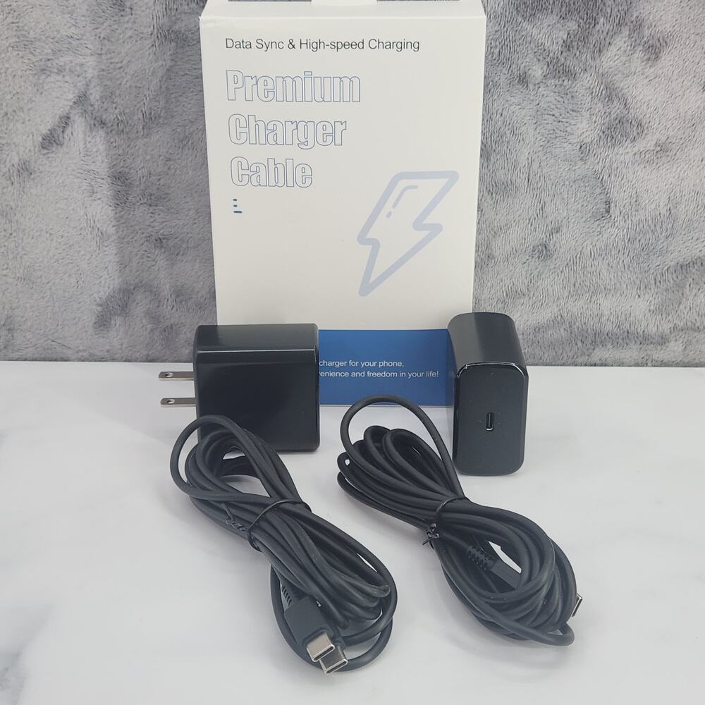 Box of 2 Premium Charging Cables, High-Speed USB-C Black 10 Ft Braided Cord